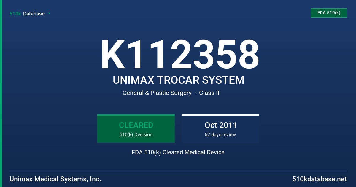 K112358 UNIMAX TROCAR SYSTEM FDA 510(k) Cleared Medical Device