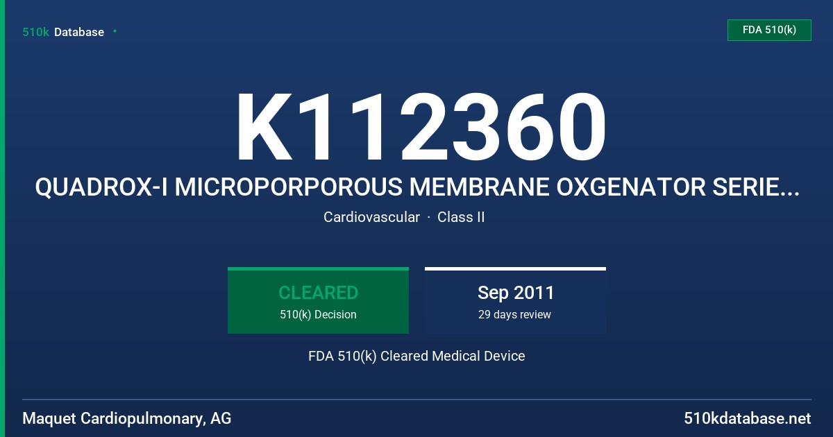 K112360 QUADROX-I MICROPORPOROUS MEMBRANE OXGENATOR SERIES AND QUDROX-ID DIFFUSION MEMBRANE OXYGENATORS SERIES FDA 510(k) Cleared Medical Device