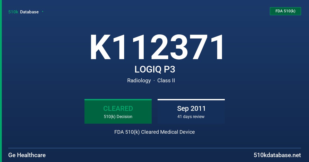 K112371 LOGIQ P3 FDA 510(k) Cleared Medical Device