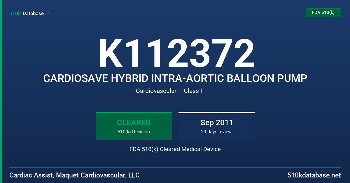 K112372 CARDIOSAVE HYBRID INTRA-AORTIC BALLOON PUMP FDA 510(k) Cleared Medical Device