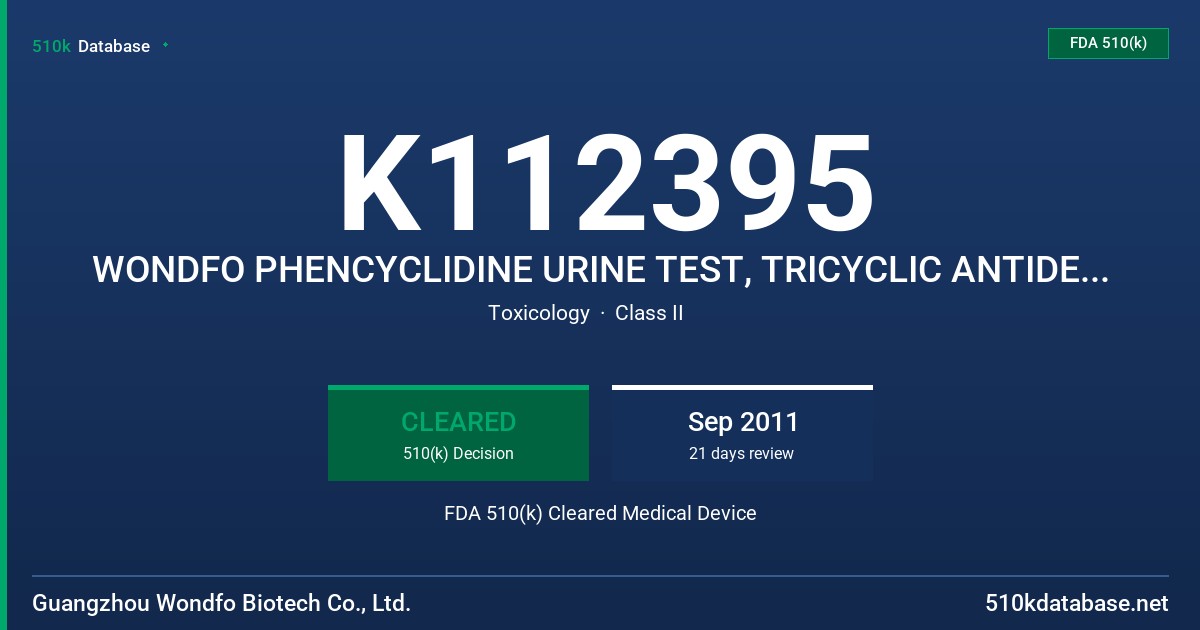 K112395 WONDFO PHENCYCLIDINE URINE TEST, TRICYCLIC ANTIDEPRESSANTS URINE TEST FDA 510(k) Cleared Medical Device