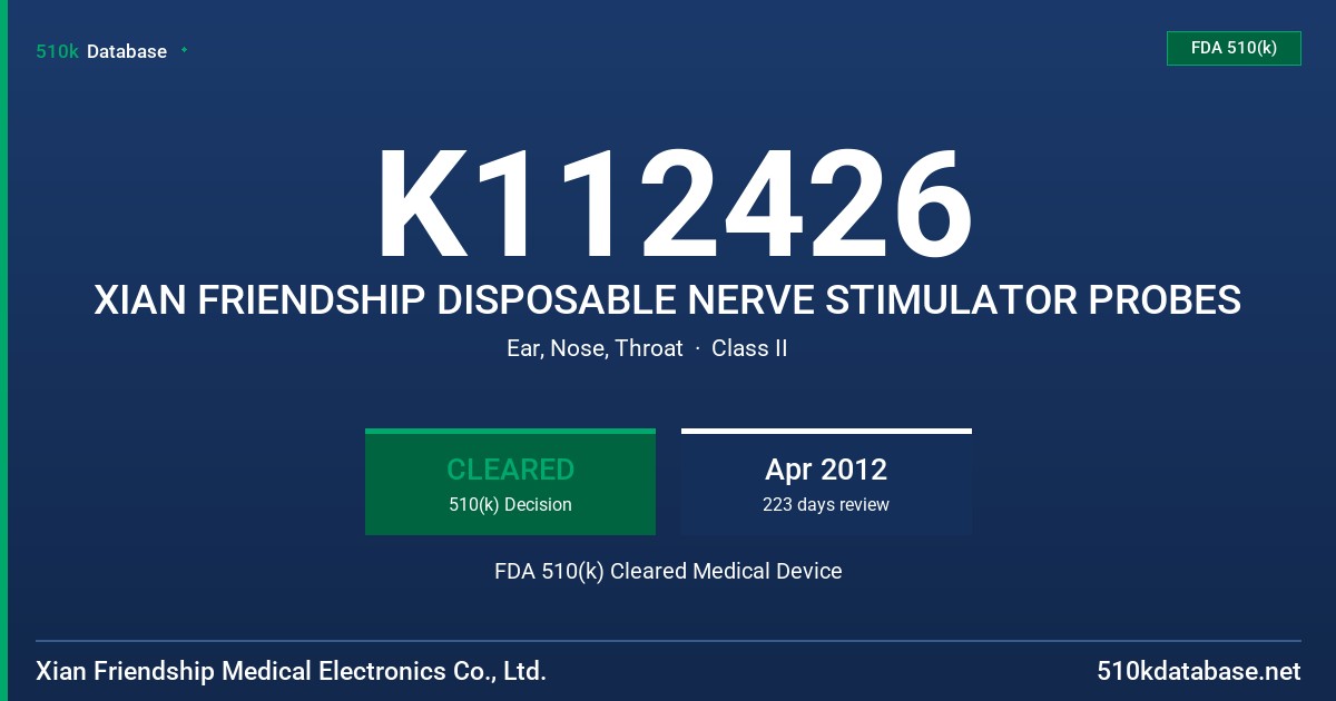 K112426 XIAN FRIENDSHIP DISPOSABLE NERVE STIMULATOR PROBES FDA 510(k) Cleared Medical Device