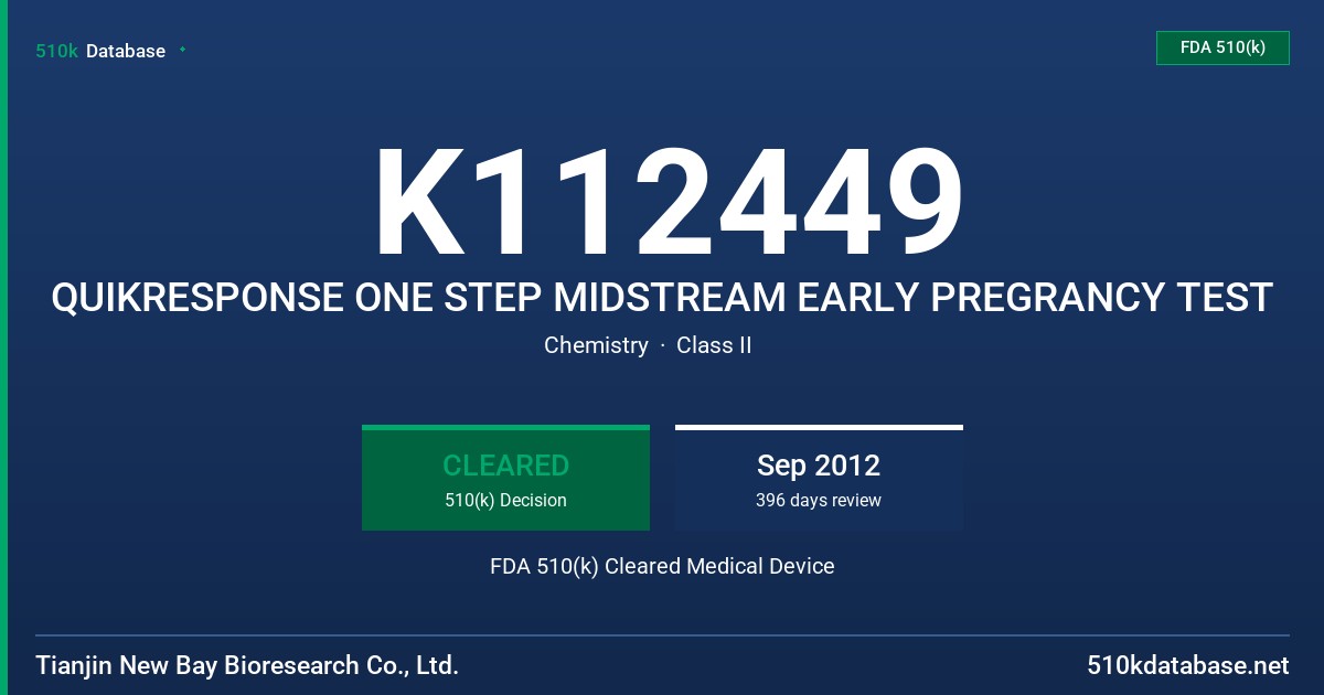 K112449 QUIKRESPONSE ONE STEP MIDSTREAM EARLY PREGRANCY TEST FDA 510(k) Cleared Medical Device