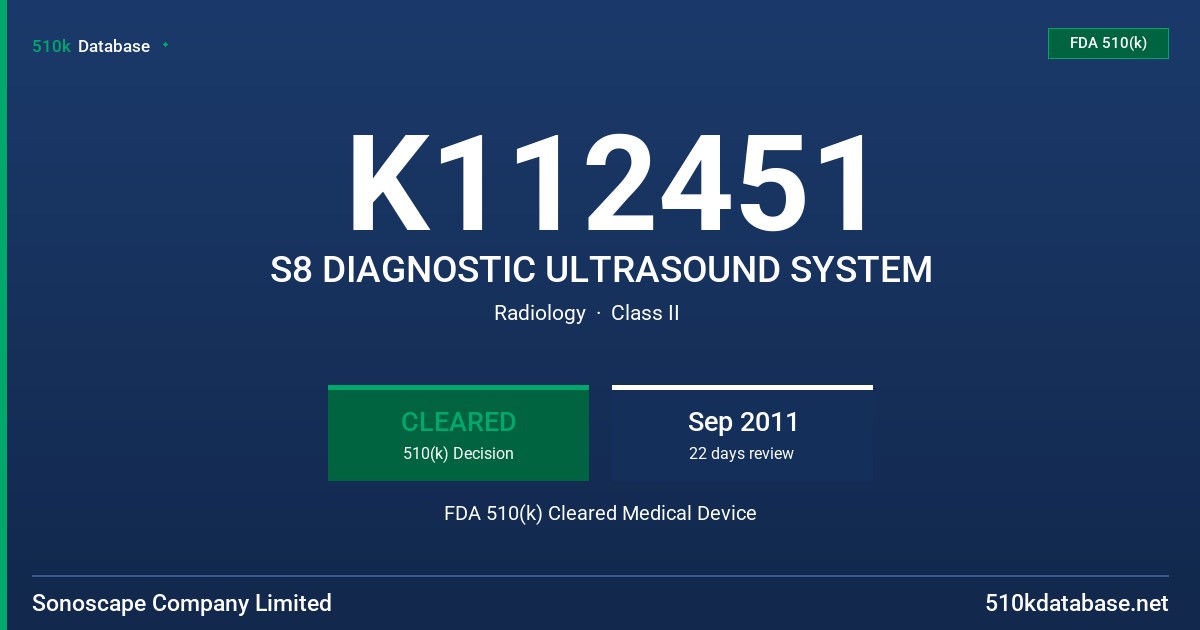 K112451 S8 DIAGNOSTIC ULTRASOUND SYSTEM FDA 510(k) Cleared Medical Device