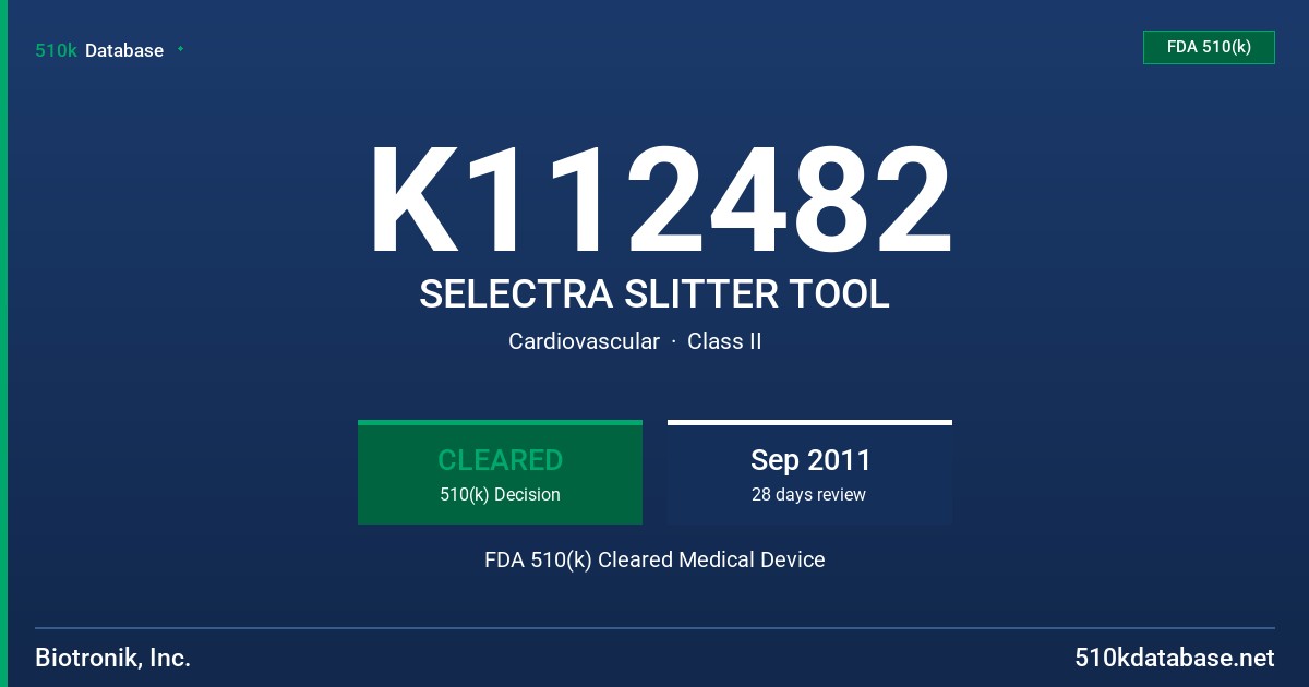 K112482 SELECTRA SLITTER TOOL FDA 510(k) Cleared Medical Device