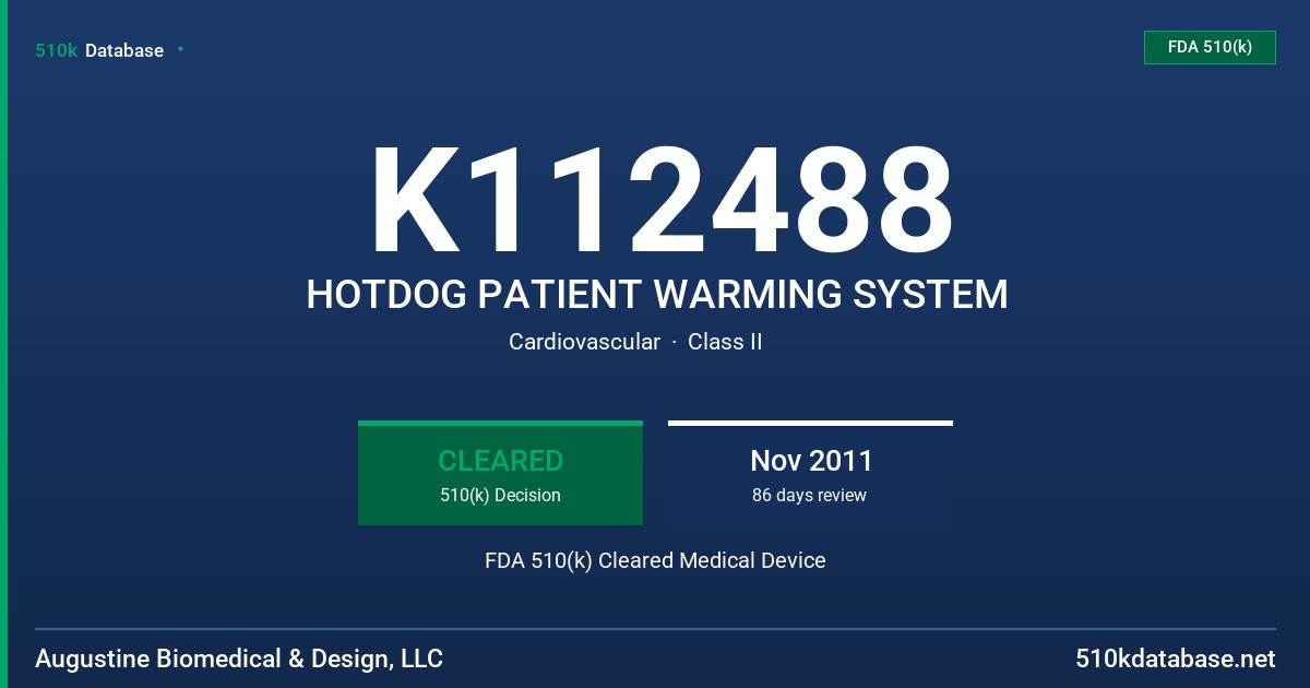 K112488 HOTDOG PATIENT WARMING SYSTEM FDA 510(k) Cleared Medical Device