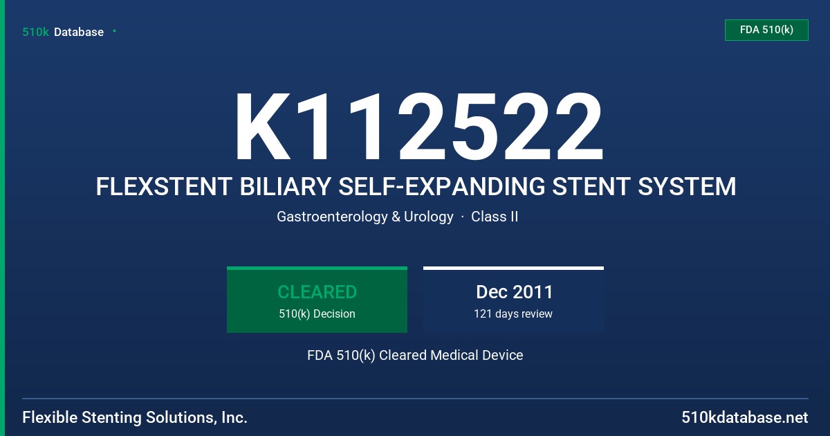 K112522 FLEXSTENT BILIARY SELF-EXPANDING STENT SYSTEM FDA 510(k) Cleared Medical Device