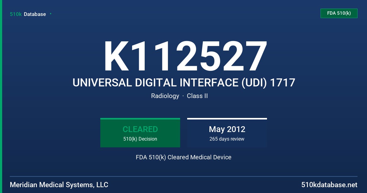 K112527 UNIVERSAL DIGITAL INTERFACE (UDI) 1717 FDA 510(k) Cleared Medical Device