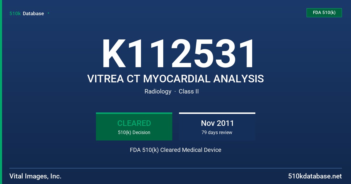 K112531 VITREA CT MYOCARDIAL ANALYSIS FDA 510(k) Cleared Medical Device