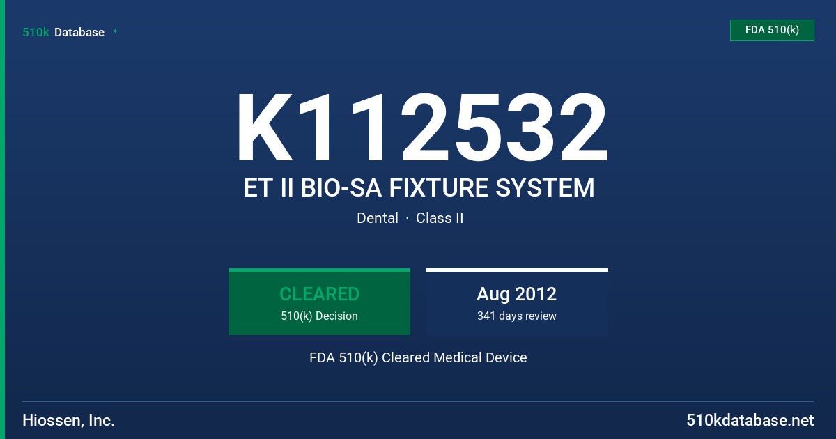 K112532 ET II BIO-SA FIXTURE SYSTEM FDA 510(k) Cleared Medical Device