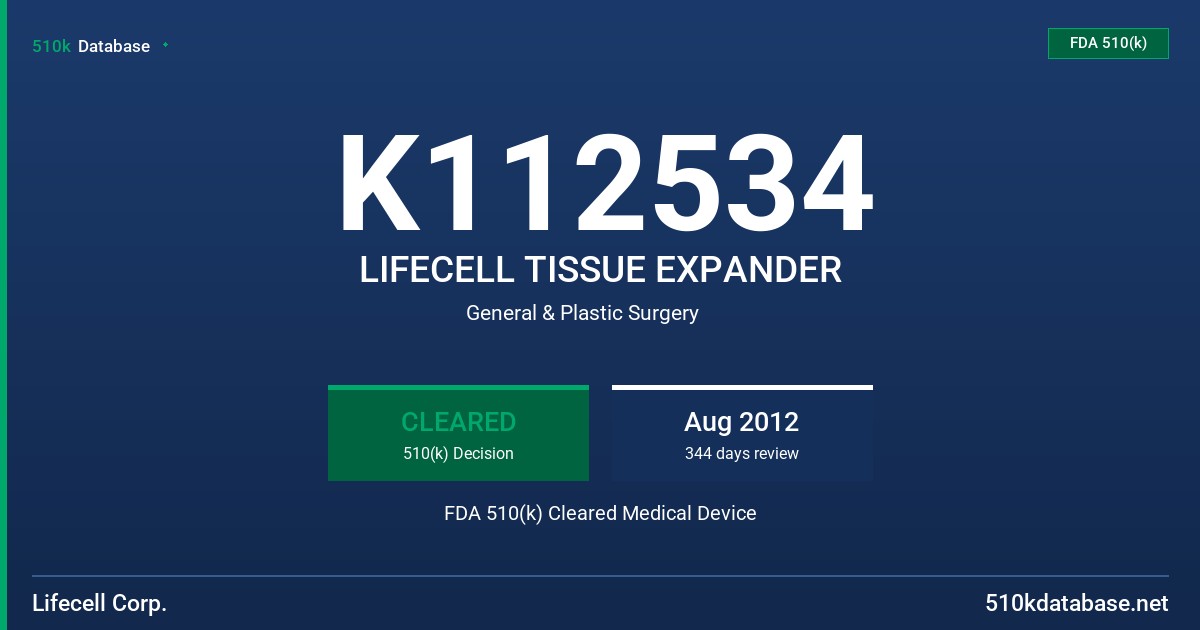 K112534 LIFECELL TISSUE EXPANDER FDA 510(k) Cleared Medical Device