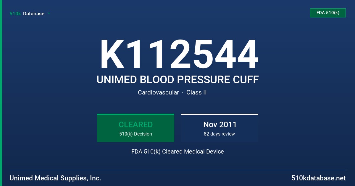 K112544 UNIMED BLOOD PRESSURE CUFF FDA 510(k) Cleared Medical Device