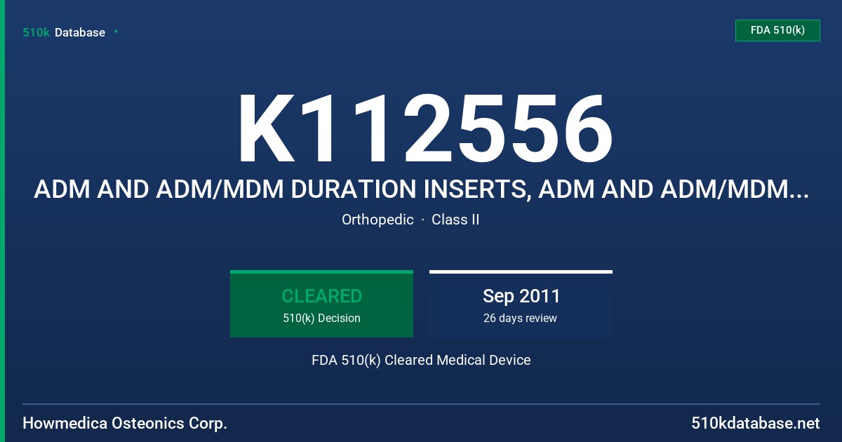 K112556 ADM AND ADM/MDM DURATION INSERTS, ADM AND ADM/MDM X3 INSERTS FDA 510(k) Cleared Medical Device