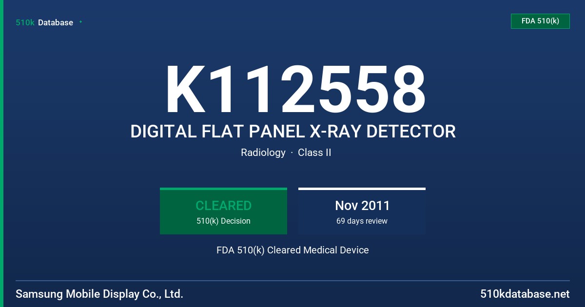 K112558 DIGITAL FLAT PANEL X-RAY DETECTOR FDA 510(k) Cleared Medical Device