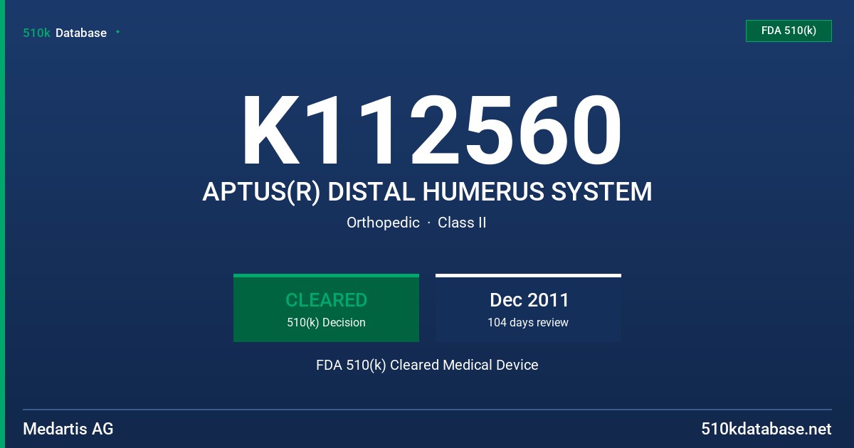 K112560 APTUS(R) DISTAL HUMERUS SYSTEM FDA 510(k) Cleared Medical Device