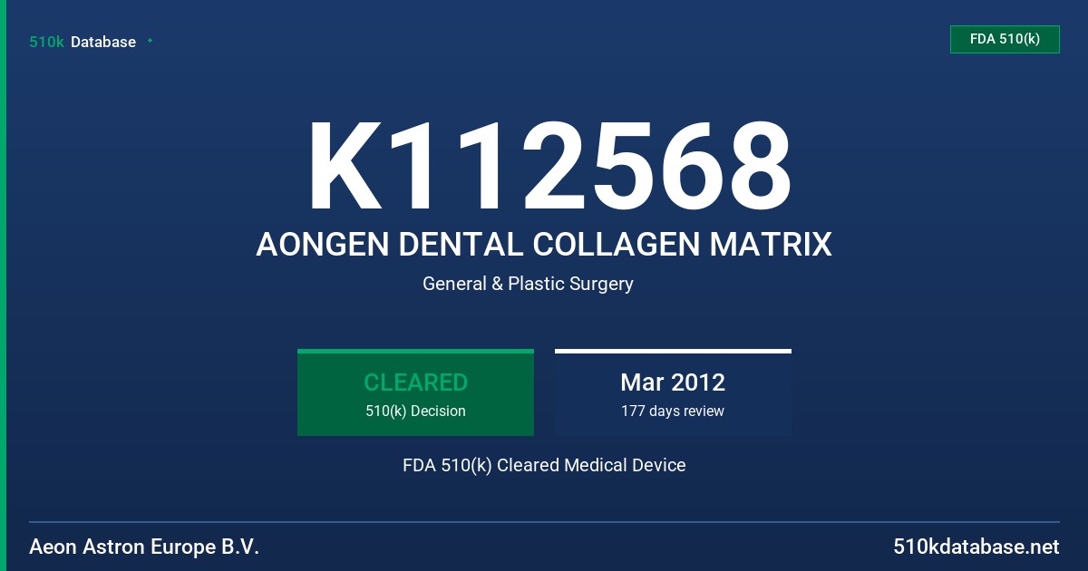 K112568 AONGEN DENTAL COLLAGEN MATRIX FDA 510(k) Cleared Medical Device