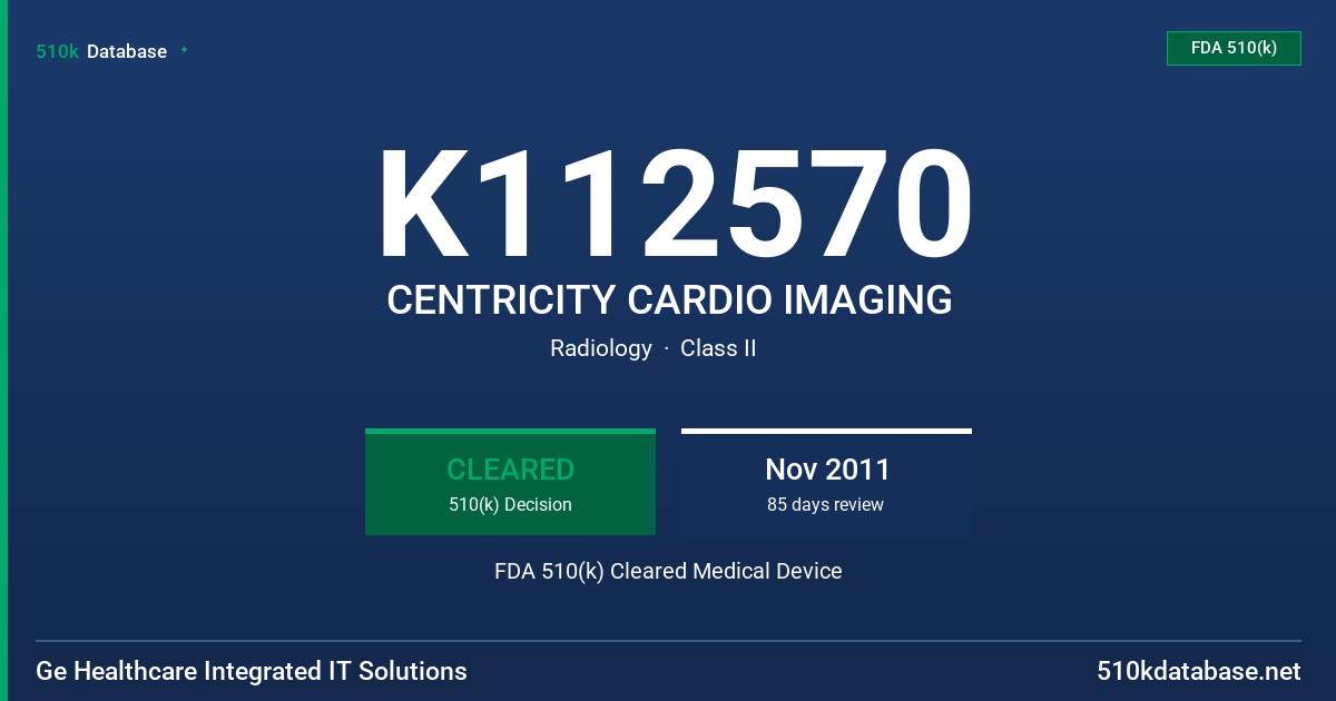 K112570 CENTRICITY CARDIO IMAGING FDA 510(k) Cleared Medical Device