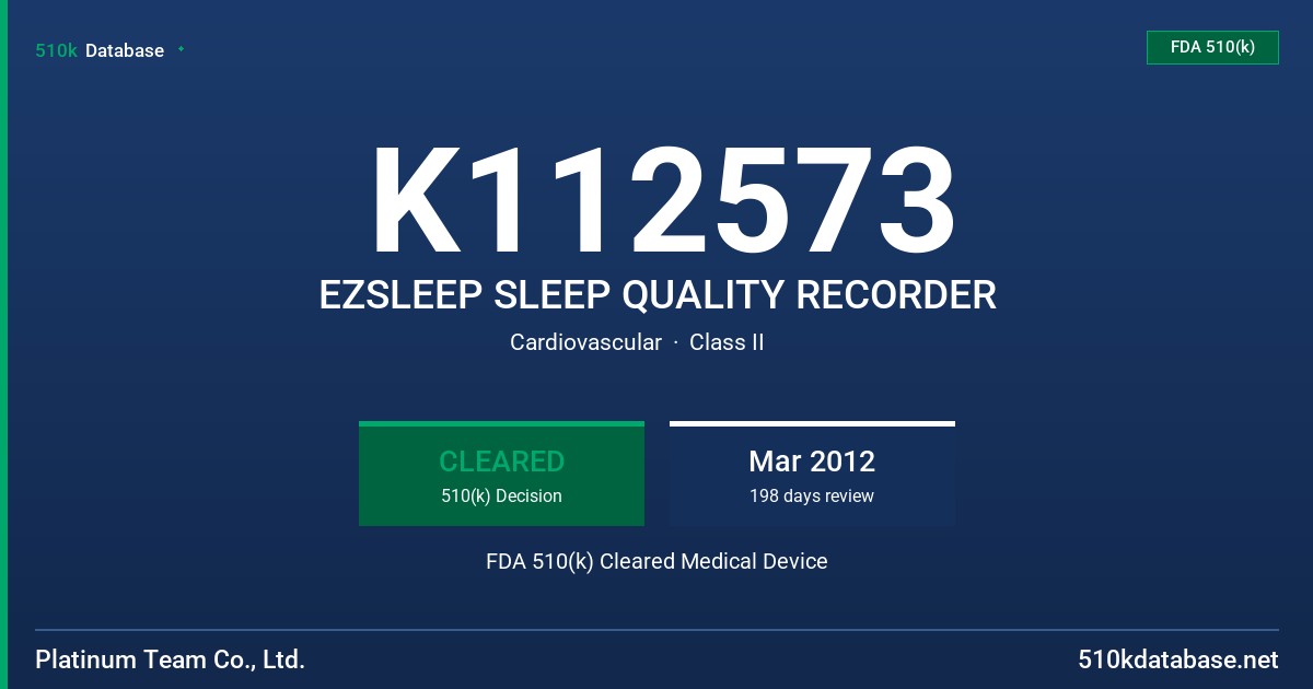 K112573 EZSLEEP SLEEP QUALITY RECORDER FDA 510(k) Cleared Medical Device