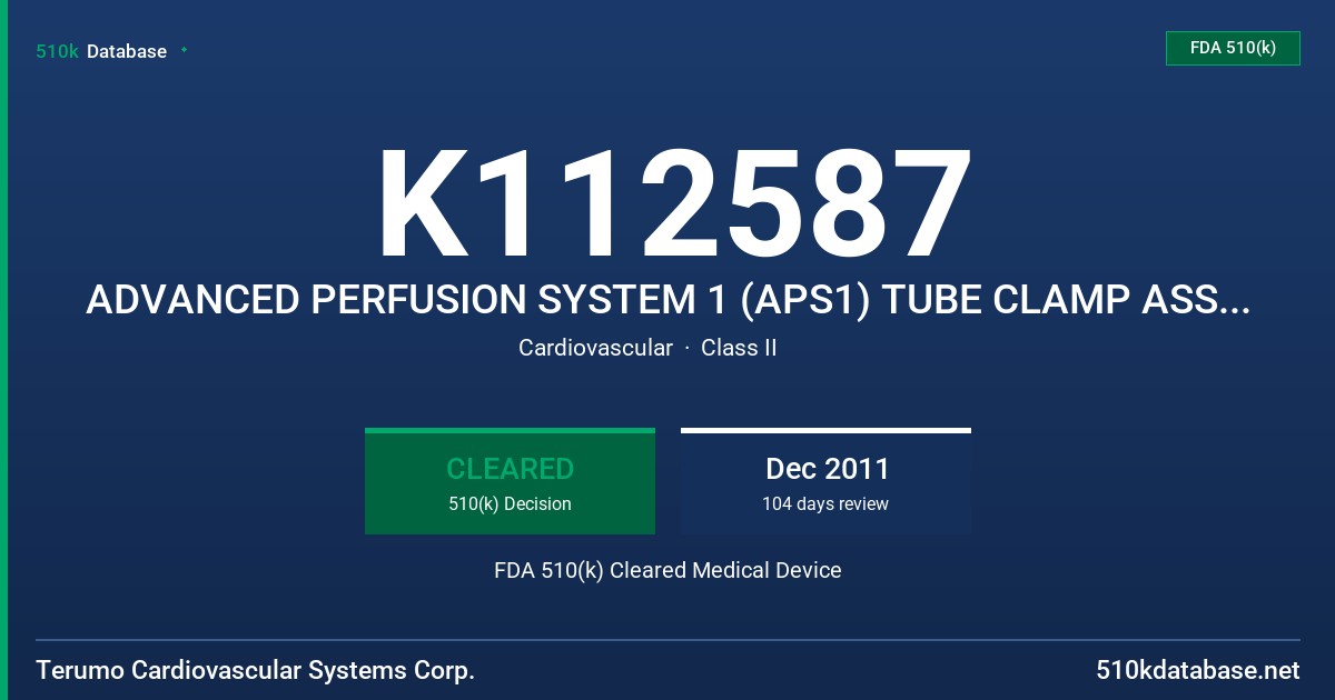K112587 ADVANCED PERFUSION SYSTEM 1 (APS1) TUBE CLAMP ASSEMBLY, ROLLER PUMP 6 INCH CLASSIC COLOR, FDA 510(k) Cleared Medical Device