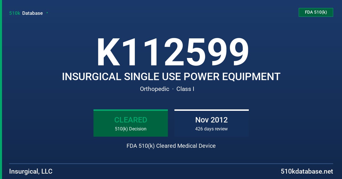 K112599 INSURGICAL SINGLE USE POWER EQUIPMENT FDA 510(k) Cleared Medical Device