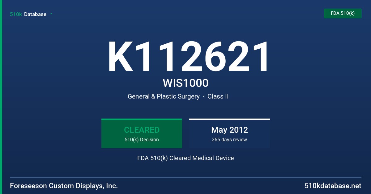 K112621 WIS1000 FDA 510(k) Cleared Medical Device