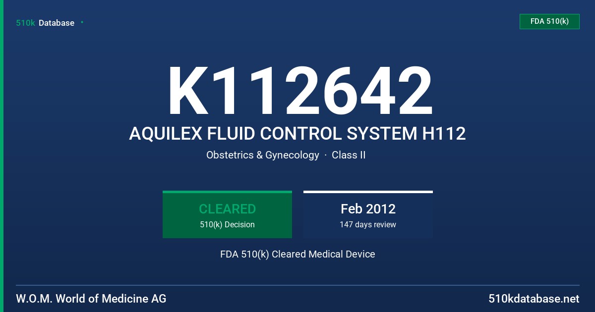 K112642 AQUILEX FLUID CONTROL SYSTEM H112 FDA 510(k) Cleared Medical Device