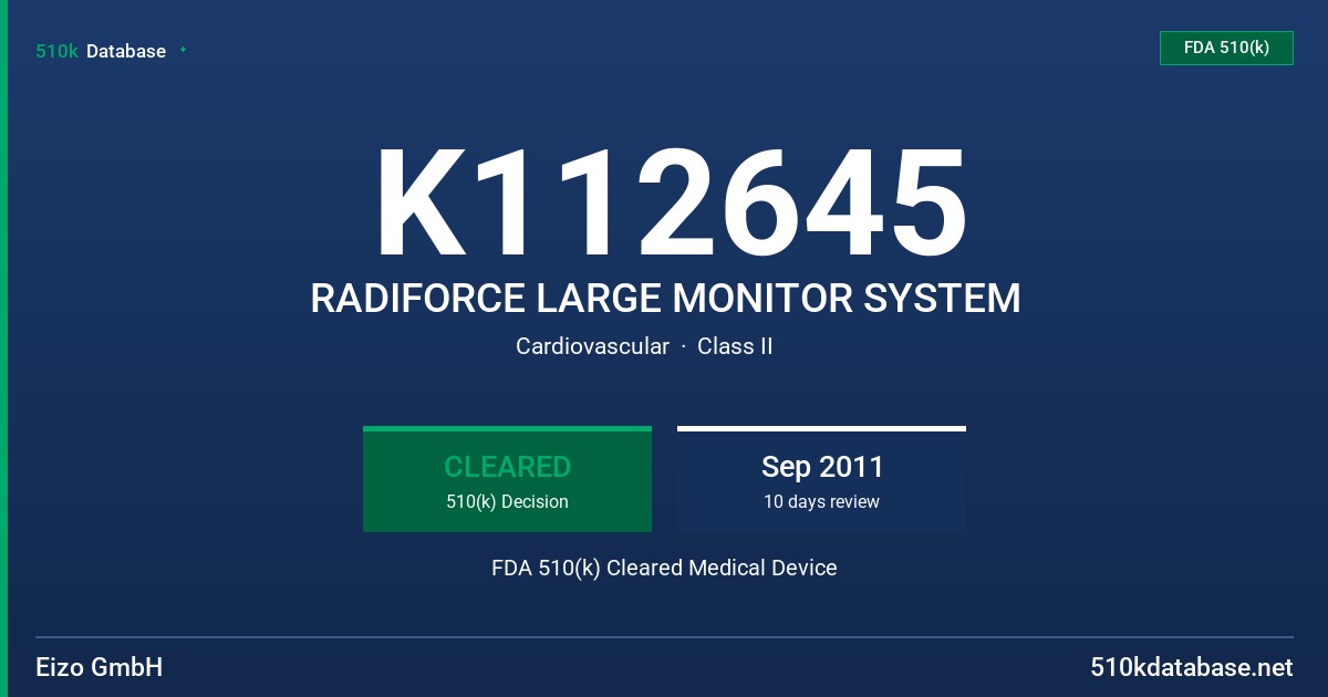 K112645 RADIFORCE LARGE MONITOR SYSTEM FDA 510(k) Cleared Medical Device