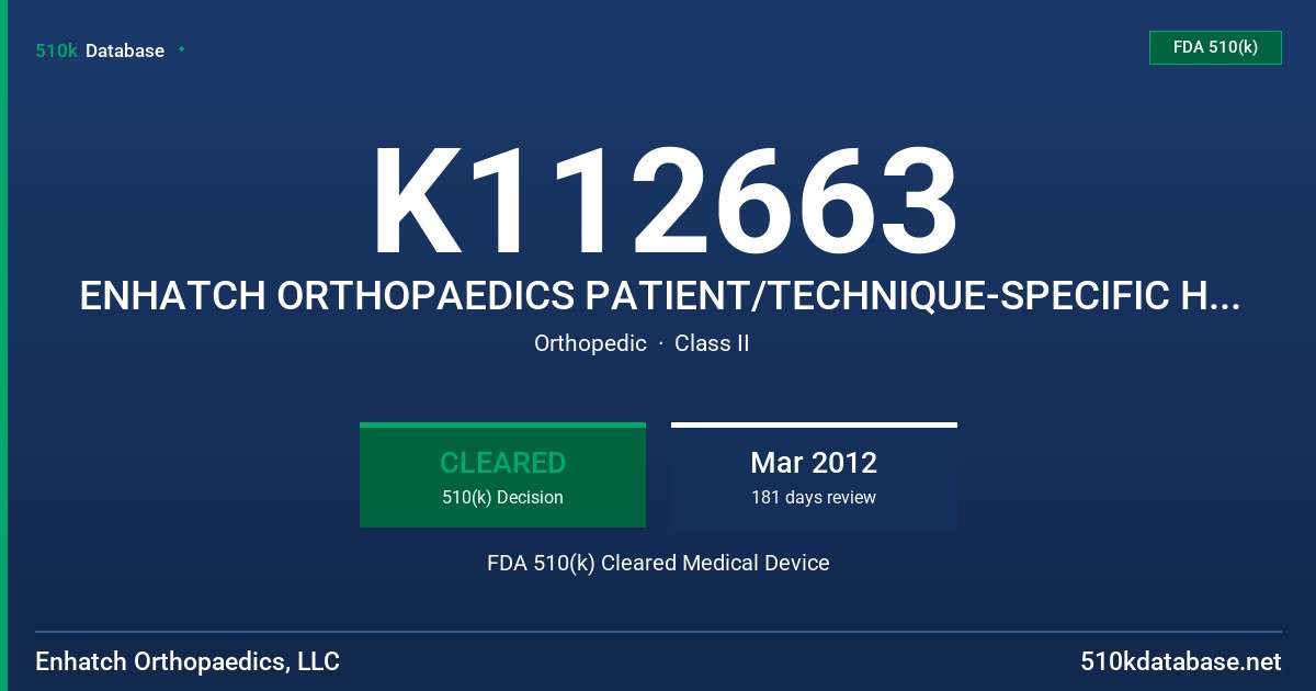 K112663 ENHATCH ORTHOPAEDICS PATIENT/TECHNIQUE-SPECIFIC HUMERAL FDA 510(k) Cleared Medical Device