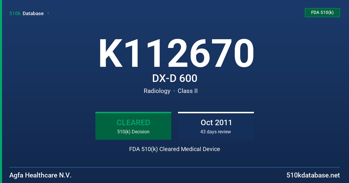 K112670 DX-D 600 FDA 510(k) Cleared Medical Device