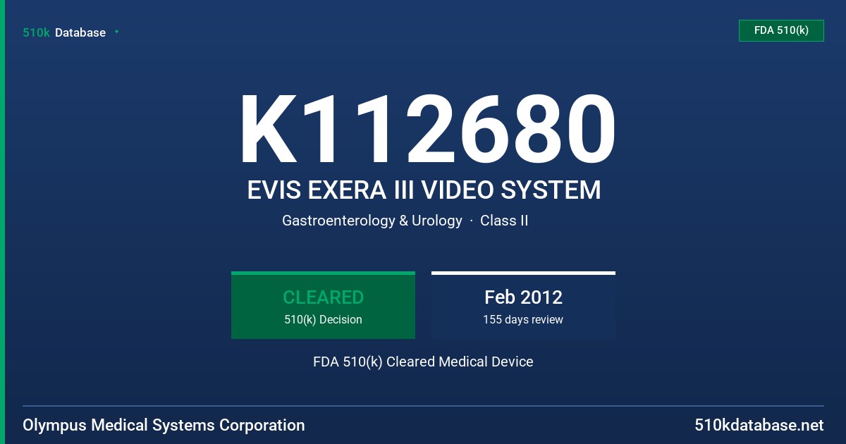 K112680 EVIS EXERA III VIDEO SYSTEM FDA 510(k) Cleared Medical Device