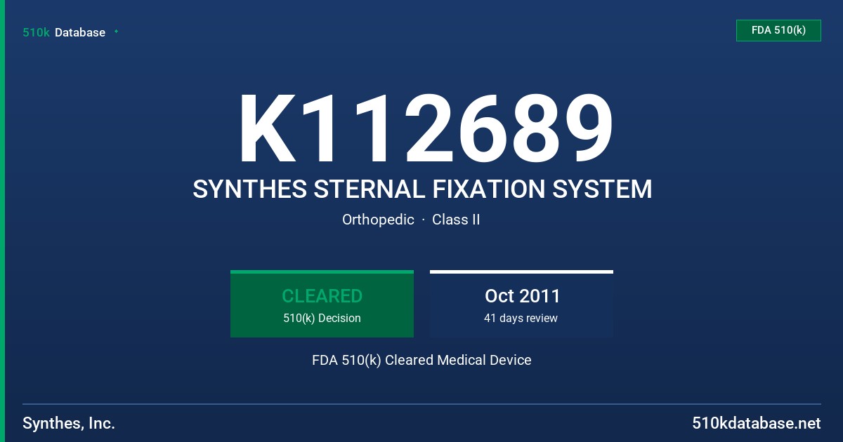 K112689 SYNTHES STERNAL FIXATION SYSTEM FDA 510(k) Cleared Medical Device
