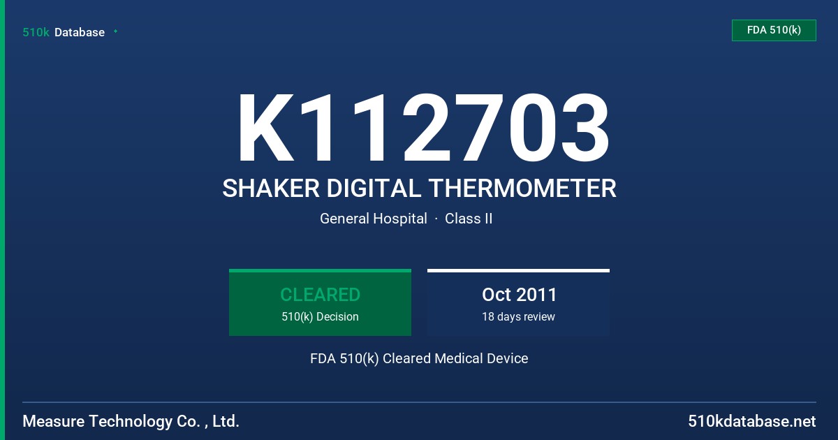 K112703 SHAKER DIGITAL THERMOMETER FDA 510(k) Cleared Medical Device
