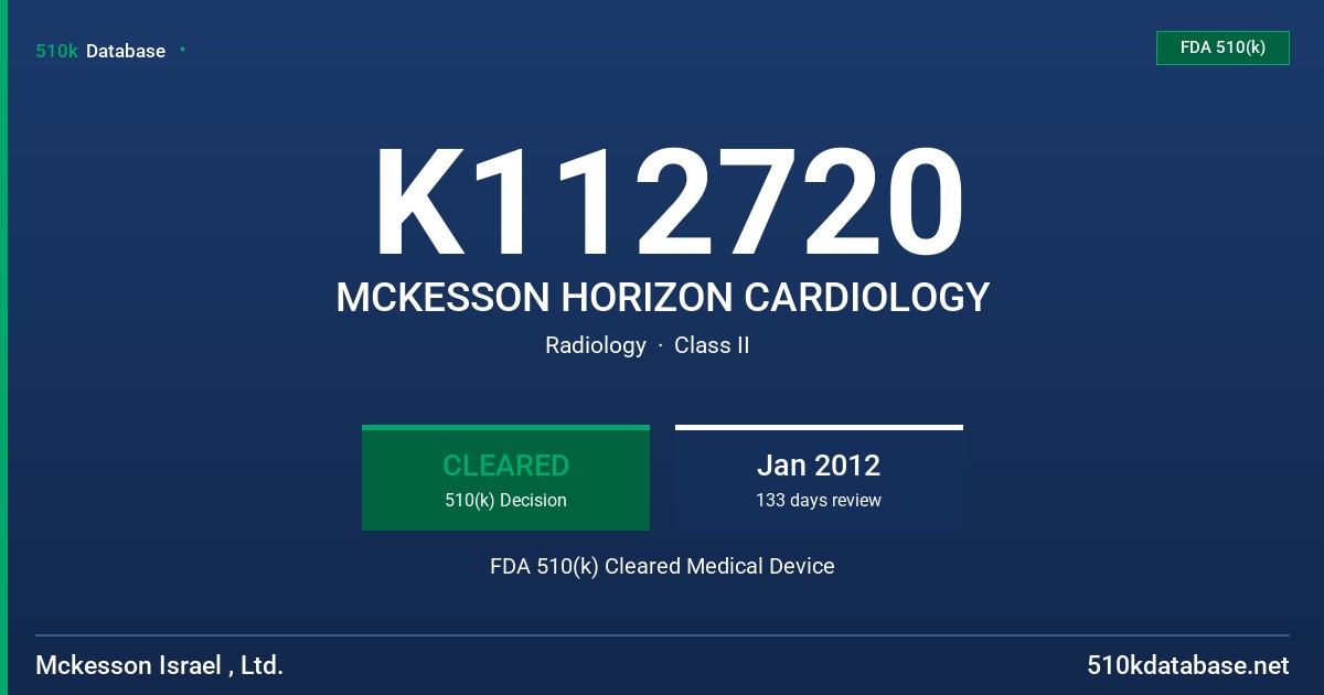 K112720 MCKESSON HORIZON CARDIOLOGY FDA 510(k) Cleared Medical Device