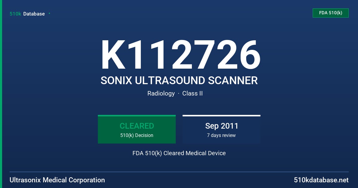 K112726 SONIX ULTRASOUND SCANNER FDA 510(k) Cleared Medical Device
