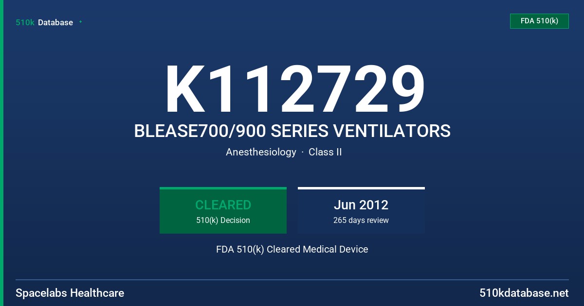 K112729 BLEASE700/900 SERIES VENTILATORS FDA 510(k) Cleared Medical Device