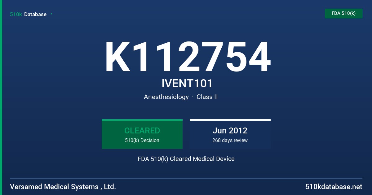 K112754 IVENT101 FDA 510(k) Cleared Medical Device