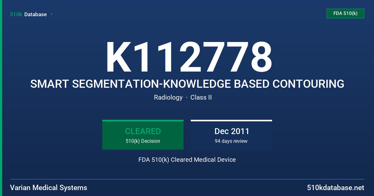 K112778 SMART SEGMENTATION-KNOWLEDGE BASED CONTOURING FDA 510(k) Cleared Medical Device