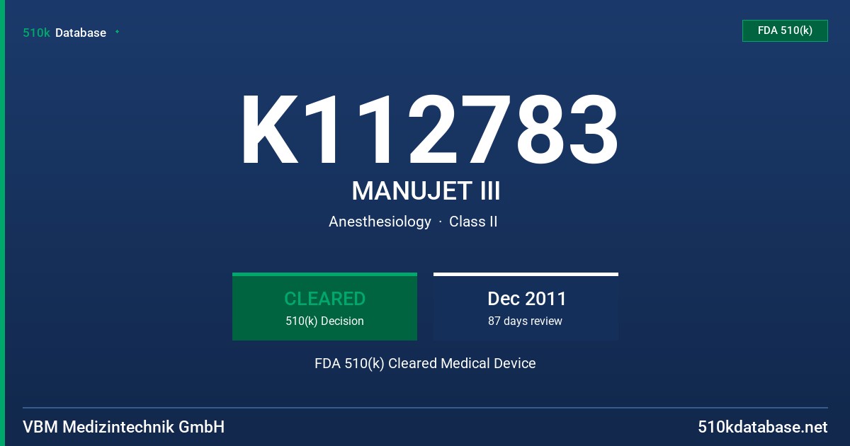 K112783 MANUJET III FDA 510(k) Cleared Medical Device