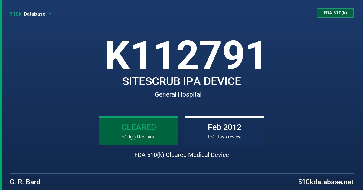 K112791 SITESCRUB IPA DEVICE FDA 510(k) Cleared Medical Device