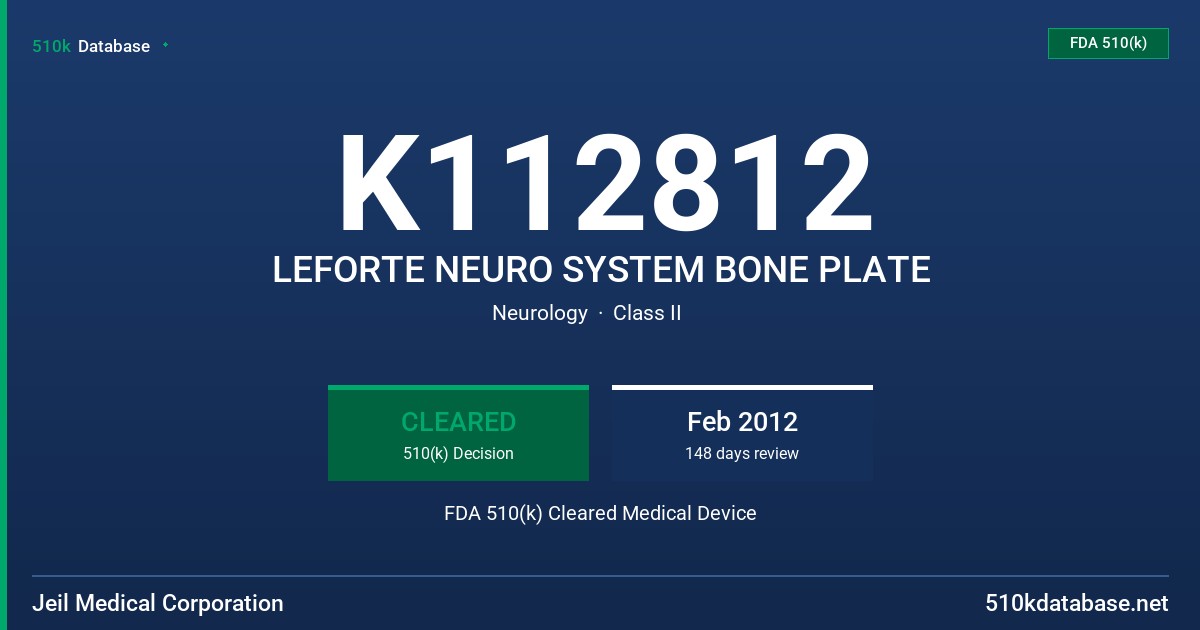 K112812 LEFORTE NEURO SYSTEM BONE PLATE FDA 510(k) Cleared Medical Device