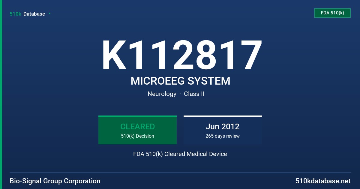 K112817 MICROEEG SYSTEM FDA 510(k) Cleared Medical Device