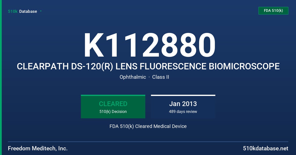 K112880 CLEARPATH DS-120(R) LENS FLUORESCENCE BIOMICROSCOPE FDA 510(k) Cleared Medical Device