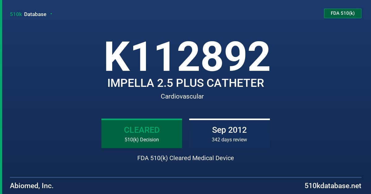 K112892 IMPELLA 2.5 PLUS CATHETER FDA 510(k) Cleared Medical Device