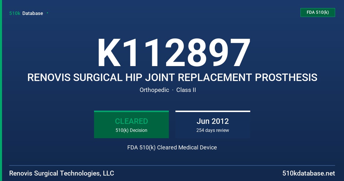 K112897 RENOVIS SURGICAL HIP JOINT REPLACEMENT PROSTHESIS FDA 510(k) Cleared Medical Device