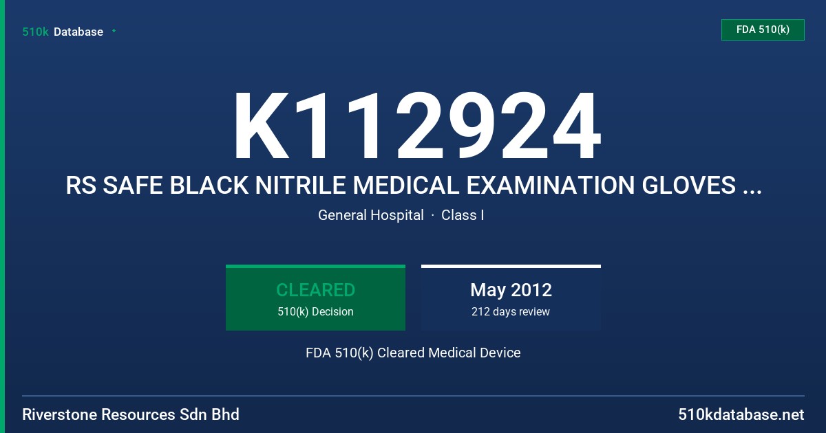 K112924 RS SAFE BLACK NITRILE MEDICAL EXAMINATION GLOVES POWDER OR OTHER PROPRIETARY NAME FDA 510(k) Cleared Medical Device