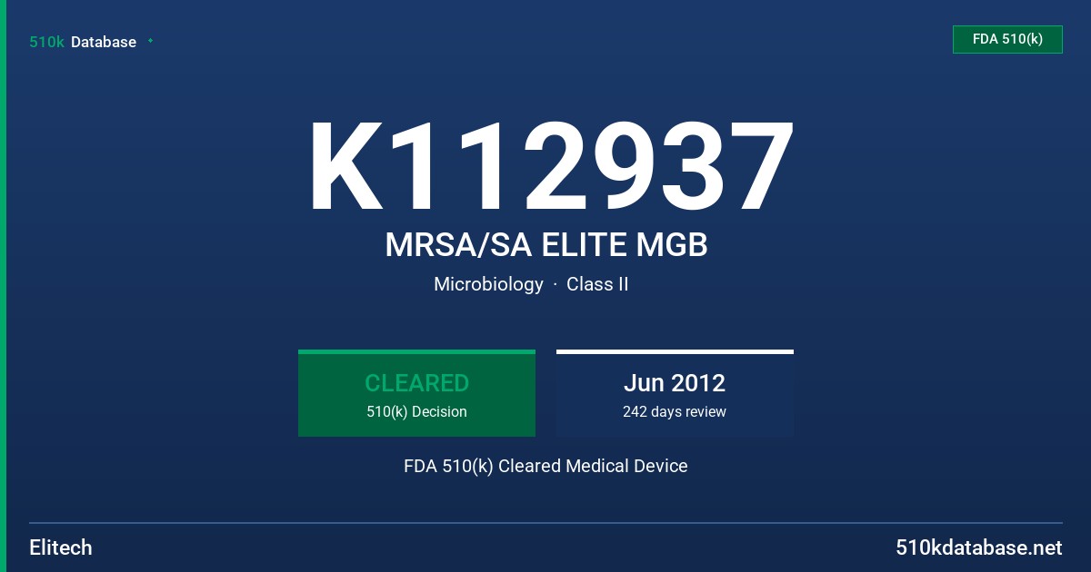 K112937 MRSA/SA ELITE MGB FDA 510(k) Cleared Medical Device