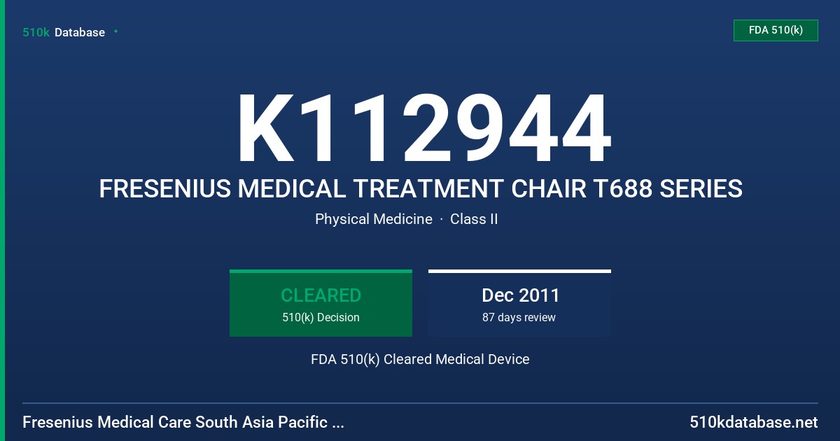 K112944 FRESENIUS MEDICAL TREATMENT CHAIR T688 SERIES FDA 510(k) Cleared Medical Device