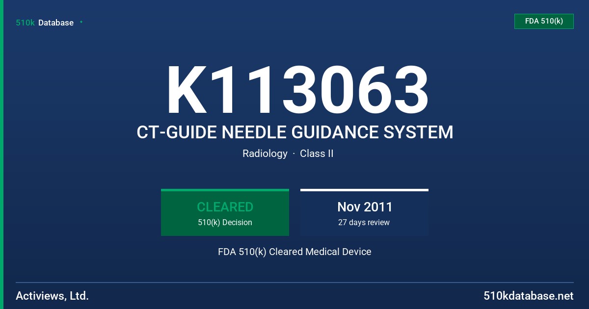 K113063 CT-GUIDE NEEDLE GUIDANCE SYSTEM FDA 510(k) Cleared Medical Device