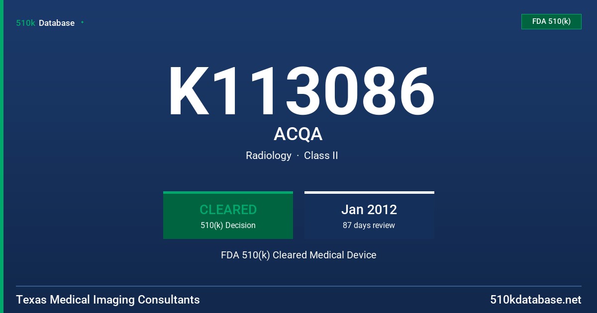 K113086 ACQA FDA 510(k) Cleared Medical Device
