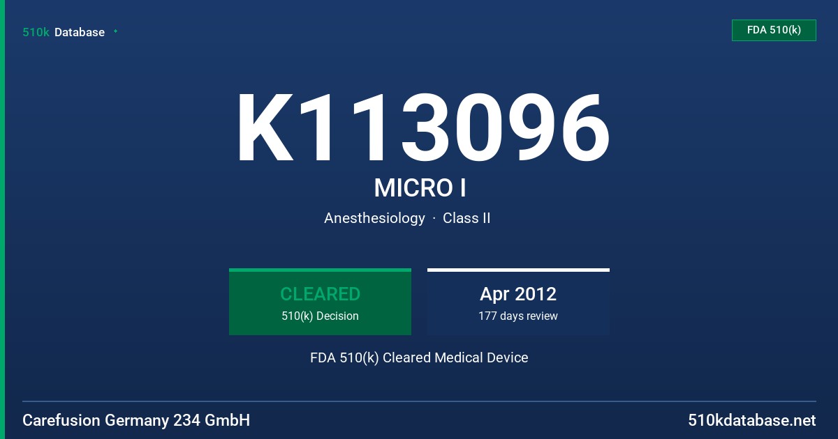 K113096 MICRO I FDA 510(k) Cleared Medical Device